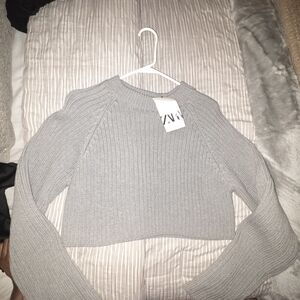 Zara Gray Ribbed Knit Sweater